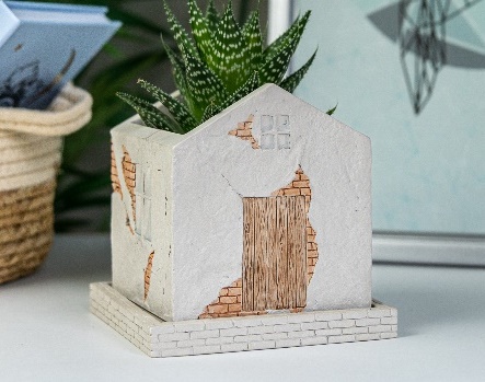 Кашпо Домик Лофт роспись VipSet 0,72л серый G2506-01L