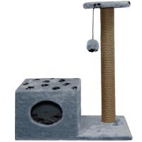 Когтеточка домик с полкой на основании квадратная мех джут серый с игрушкой 37*68*80см/DONBARON
