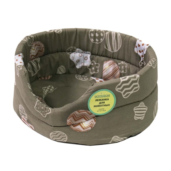 Лежанка овальная стеганая поролоновая хлопок Рождество 42*34*18см/DONBARON