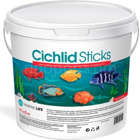 Рыбы ведро Marine Life Cichlid Sticks 17л палочки для цихлид и др.крупной рыбы/5кг