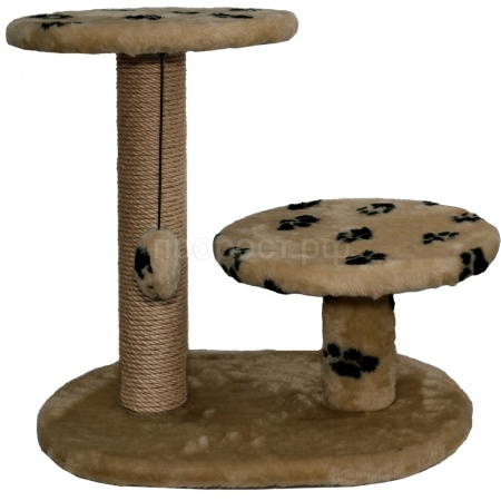 Когтеточка с двумя полками круг джут коричневый с игрушкой 37*57*55см/DONBARON