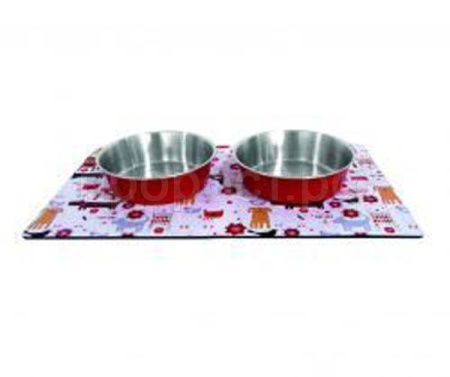 Магнит.коврик 30,5*22,8см с цв.мет.мисками "КОШКИ И СОБАКИ" 280 мл/10шт/АКМ03/Евро