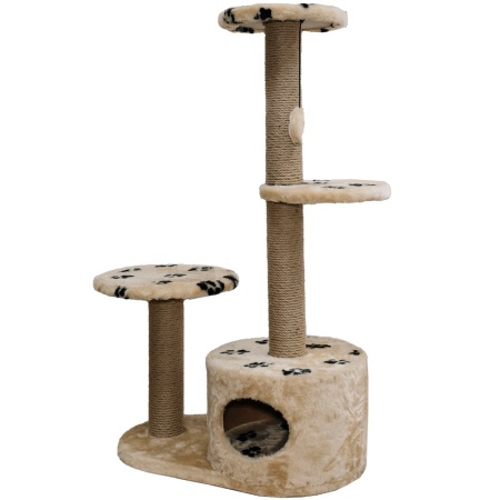 Когтеточка домик с 2-умя полками и домиком круглая мех джут беж с игрушкой 112*66*38см/DONBARON