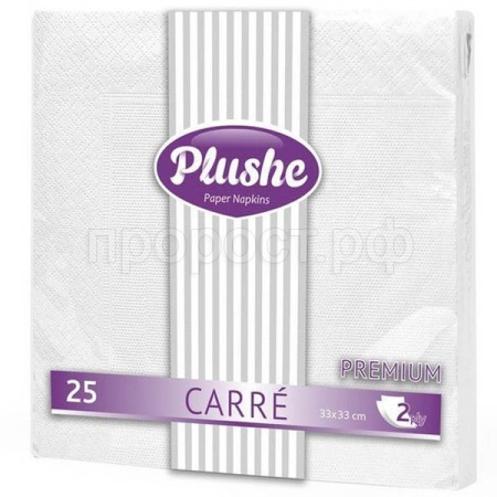Салфетки бумажные 2 слоя "Plushe Premium Carre" с тиснением белый 25 листов 2028
