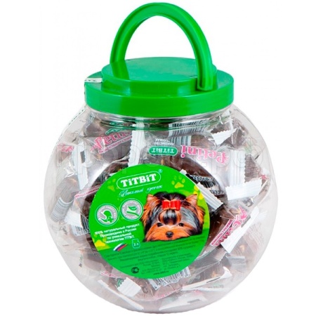 Лакомство для собак Колбаска Petini с телятиной/пл.банка 2л