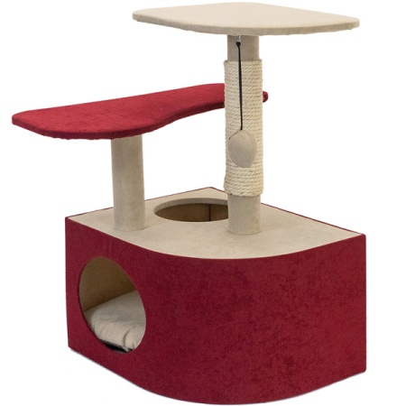 Когтеточка Домик ВЕЛЬВЕТ угловая со ступеньками джут беленый,вельвет 48*51*71см/83473бордо/Дарэленд