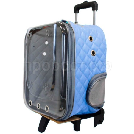 Рюкзак-переноска д/животн.панор.вид на колесах телеск.ручка 20x34x50см иск.кожа голубой/Рск15г/